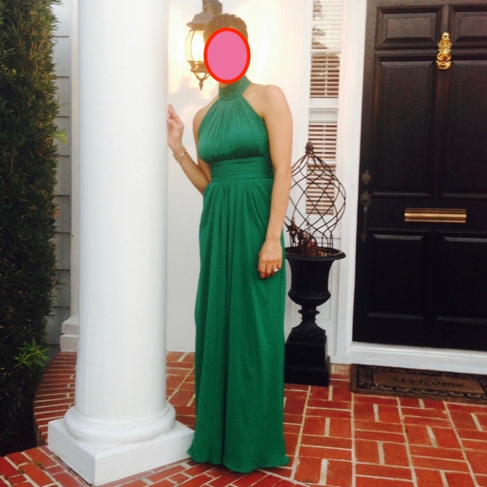 Green halter gown in crepe by Badgley Mischka